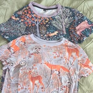 Women's Forest Print Short Sleeve Tees - Multicolor
